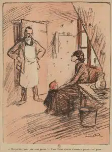 잡지 〈라시에트 오 뵈르〉를 위한 일러스트. 가난한 아이들의 생활을 그린다. (1910)